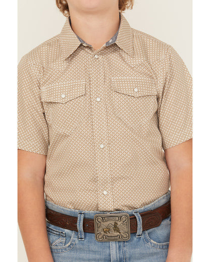 Cody James Boys' Grill and Greet Medallion Print Short Sleeve Snap Wes