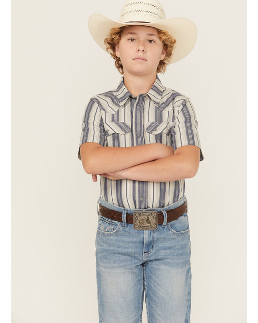 Cody James Boys' Roman Striped Short Sleeve Snap Western Shirt