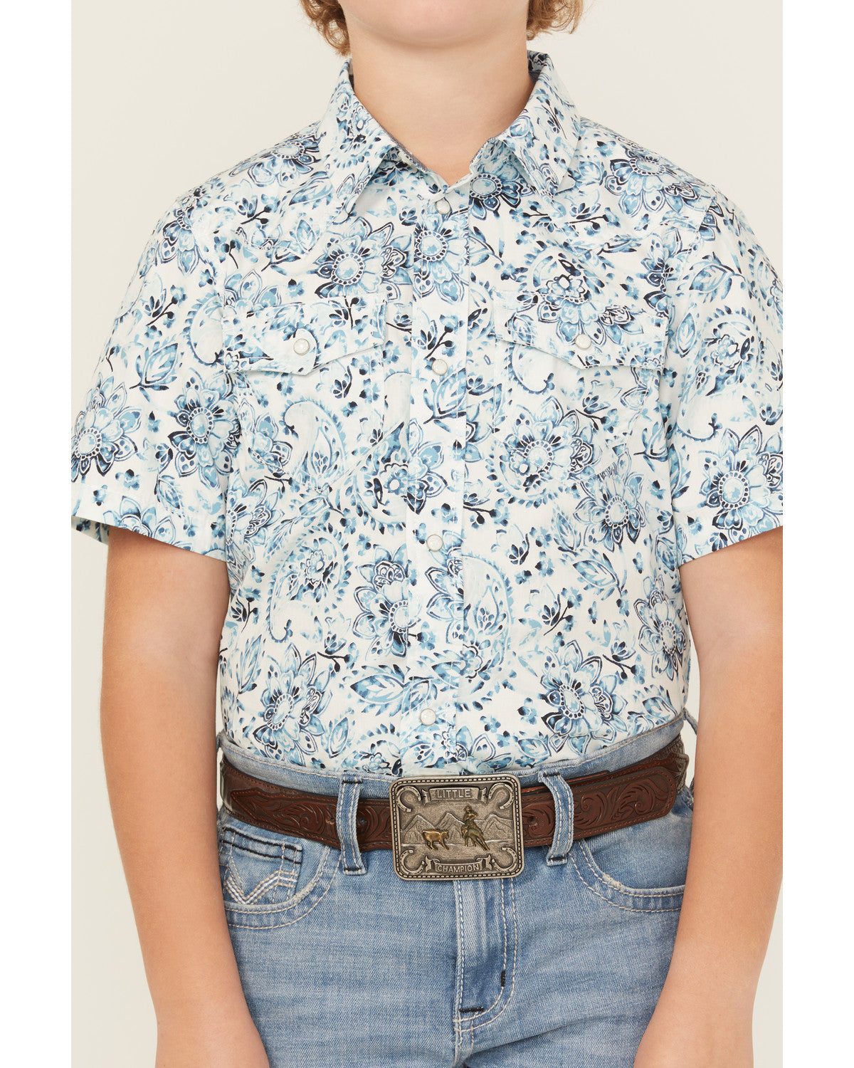 Cody James Boys' Frontier Threads Paisley Print Short Sleeve Snap West