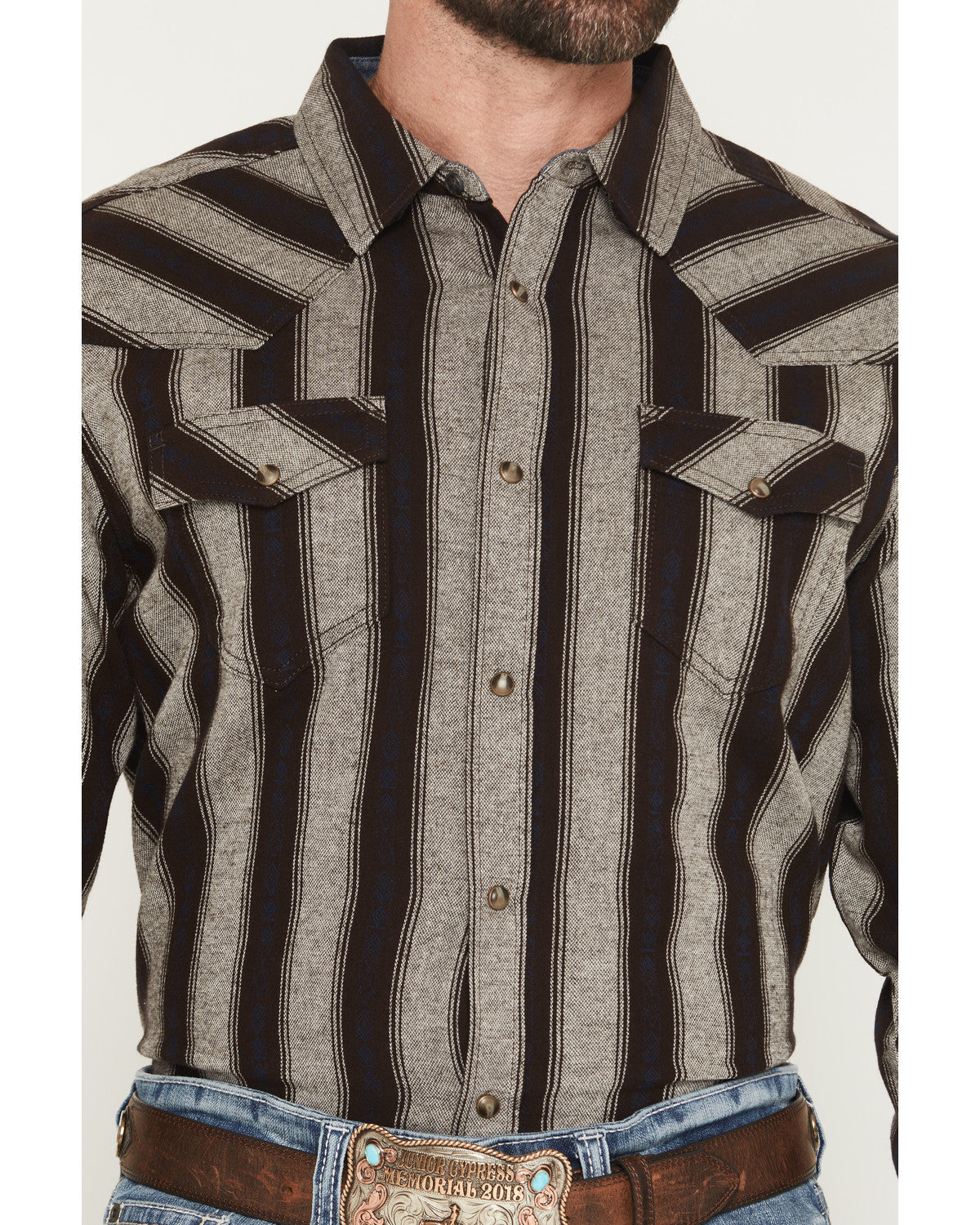 Cody James Men's Deluxe Dobby Stripe Print Long Sleeve Snap Flannel Sh