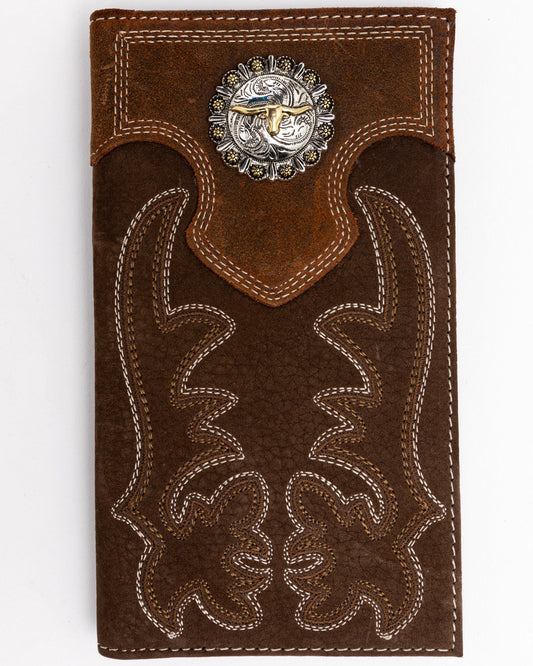 Cody James Men's Boot Stitch Long Horn Leather Checkbook Wallet