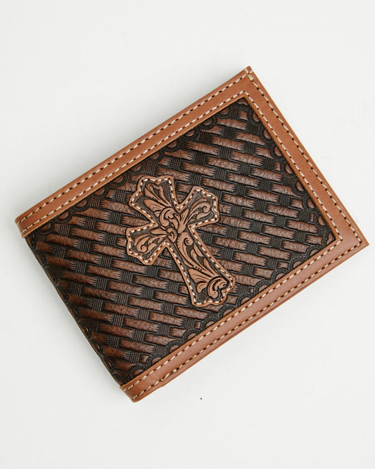 Cody James Men's Wells Basketweave Cross Leather Bifold Wallet