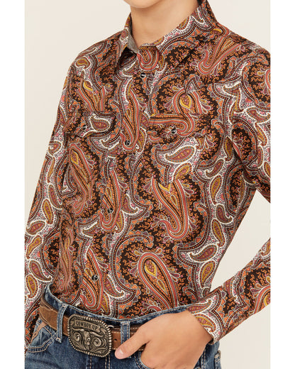 Cody James Boys' Dennis Paisley Print Long Sleeve Snap Western Shirt