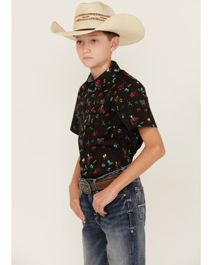 Cody James Boys' Sheriff Conversation Print Short Sleeve Snap Western