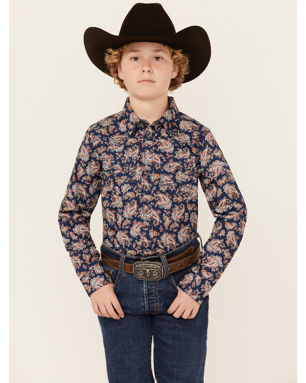 Cody James Boys' Grand Finale Paisley Print Long Sleeve Snap Western S
