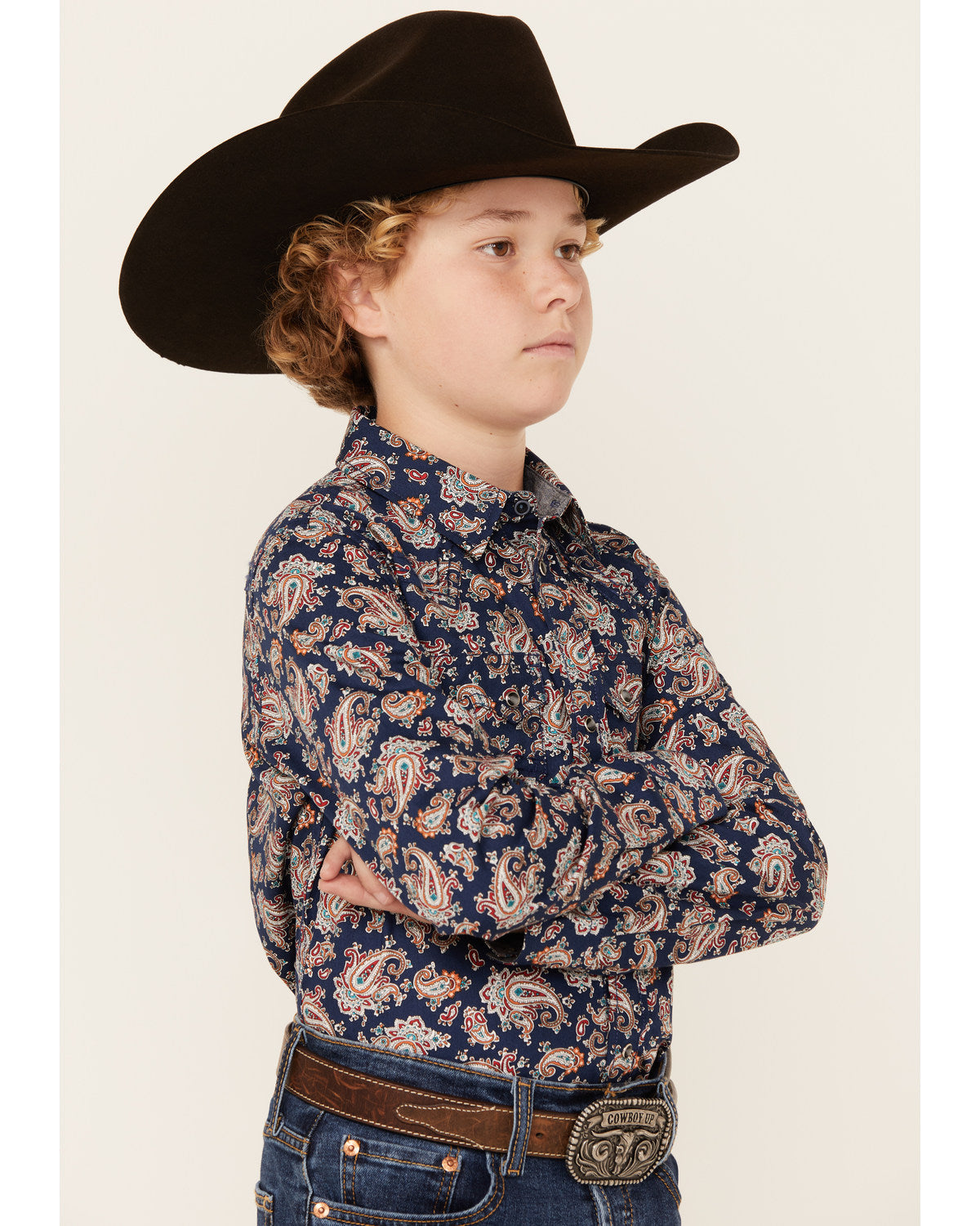 Cody James Boys' Grand Finale Paisley Print Long Sleeve Snap Western S