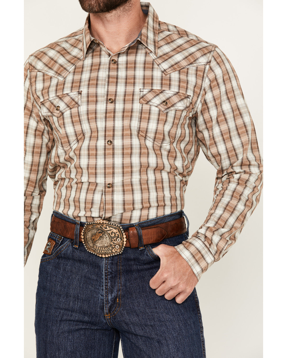 Cody James Men's Buck Off Plaid Print Long Sleeve Snap Western Shirt
