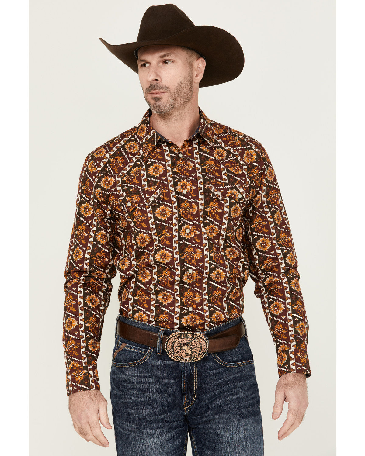 Cody James Men's Row Boat Southwestern Print Long Sleeve Snap Western