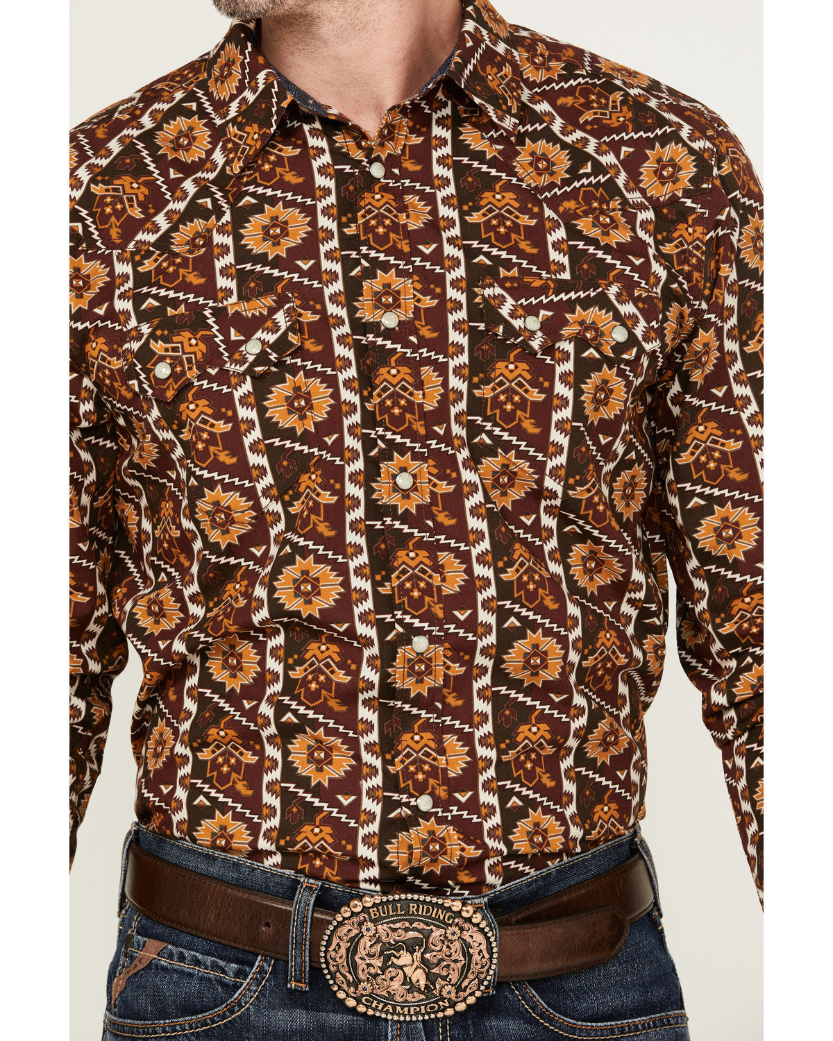 Cody James Men's Row Boat Southwestern Print Long Sleeve Snap Western