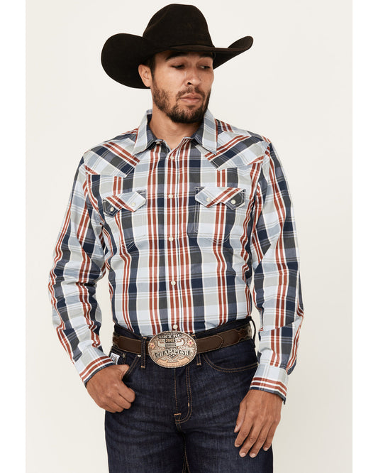 Cody James Men's Simple Life Plaid Print Long Sleeve Snap Western Shir