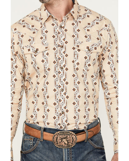 Cody James Men's Floral Striped Print Long Sleeve Snap Western Shirt