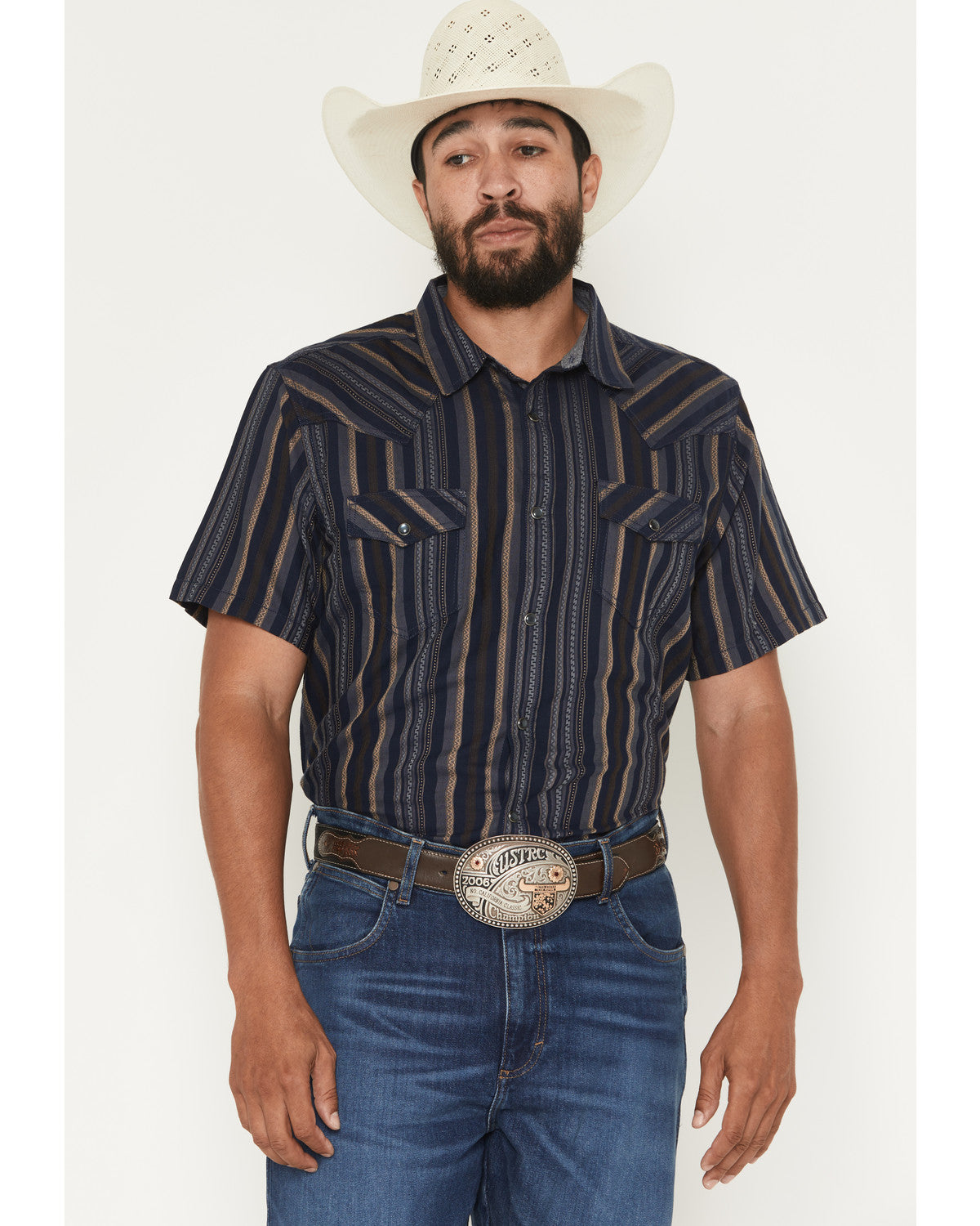 Cody James Men's Highland Rim Striped Print Short Sleeve Snap Western