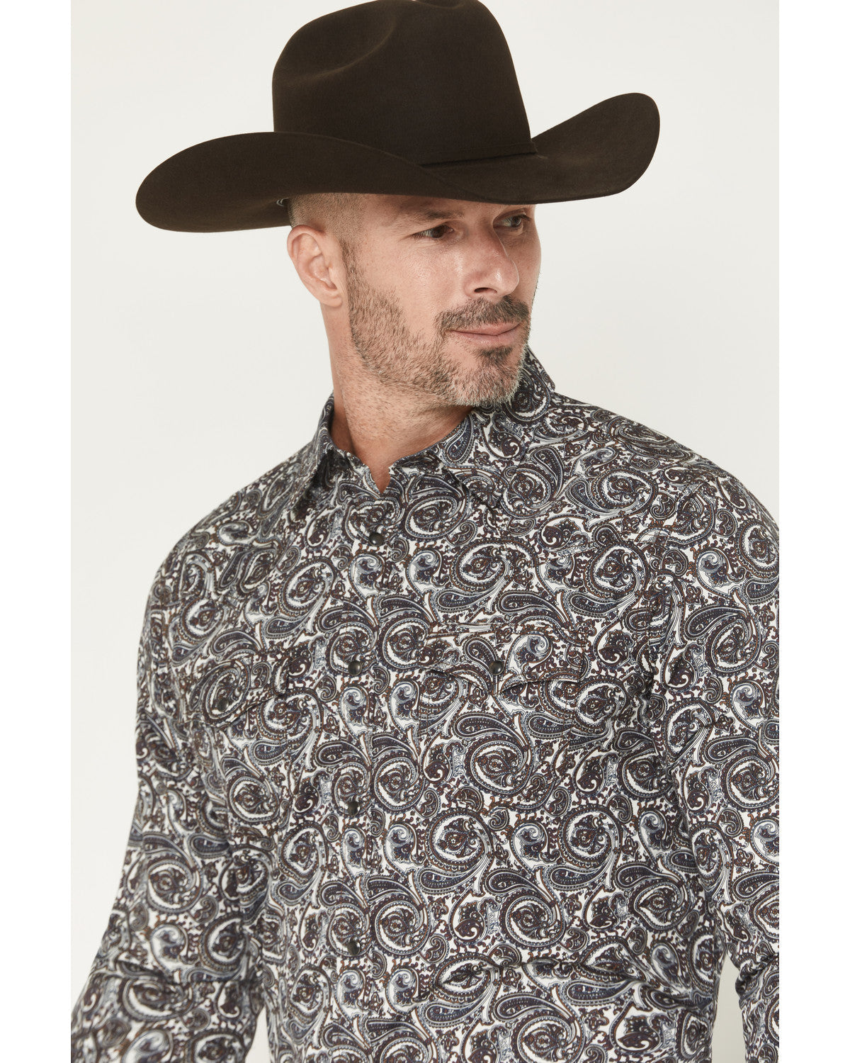 Cody James Men's Mountain Ranger Paisley Print Long Sleeve Snap Wester