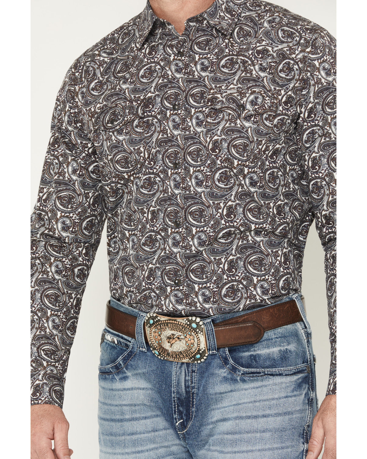 Cody James Men's Mountain Ranger Paisley Print Long Sleeve Snap Wester