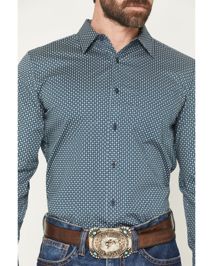 Cody James Men's Bourbon Geo Print Long Sleeve Button-Down Stretch Wes