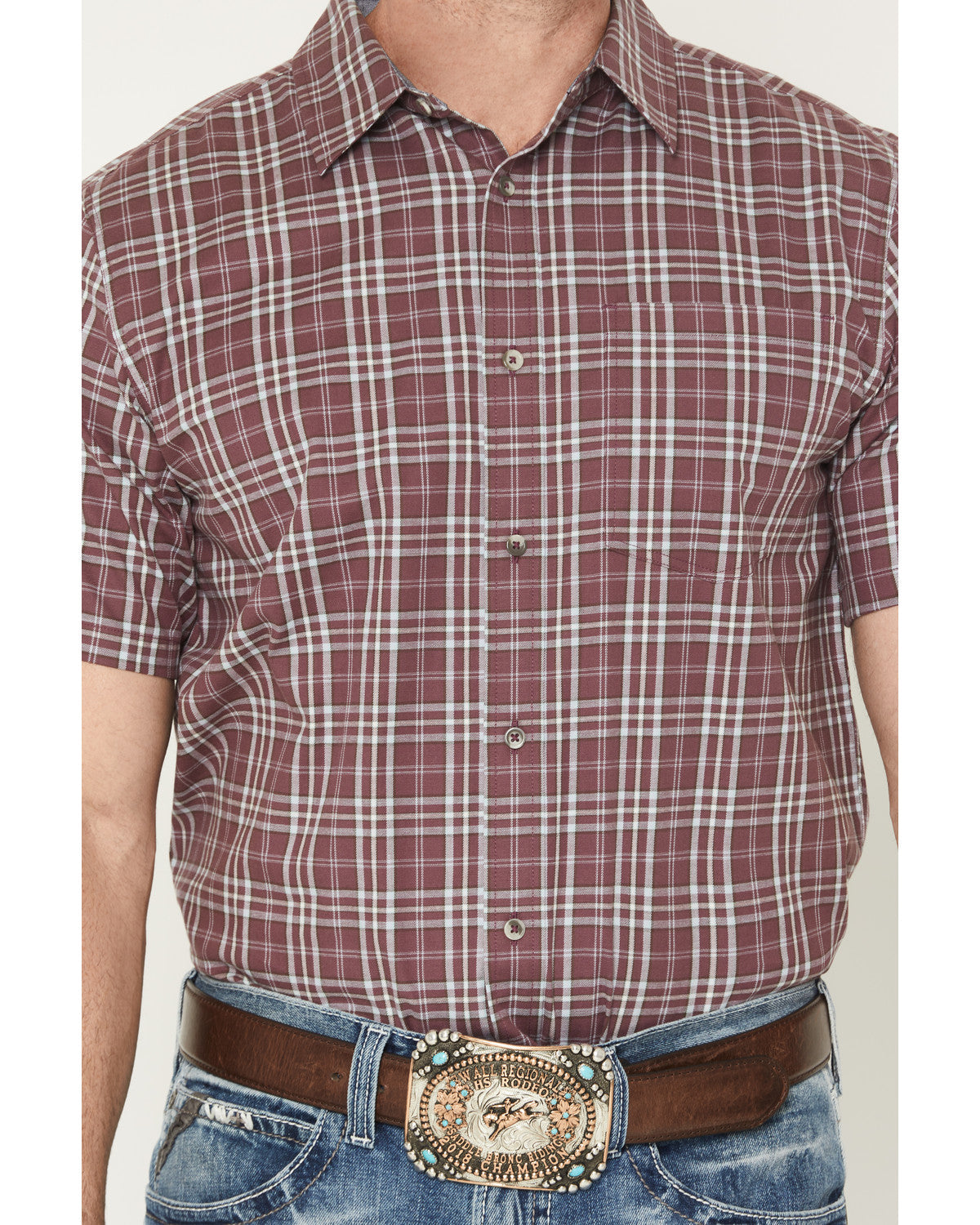 Cody James Men's Cowboy Brew Plaid Print Short Sleeve Button-Down Stre