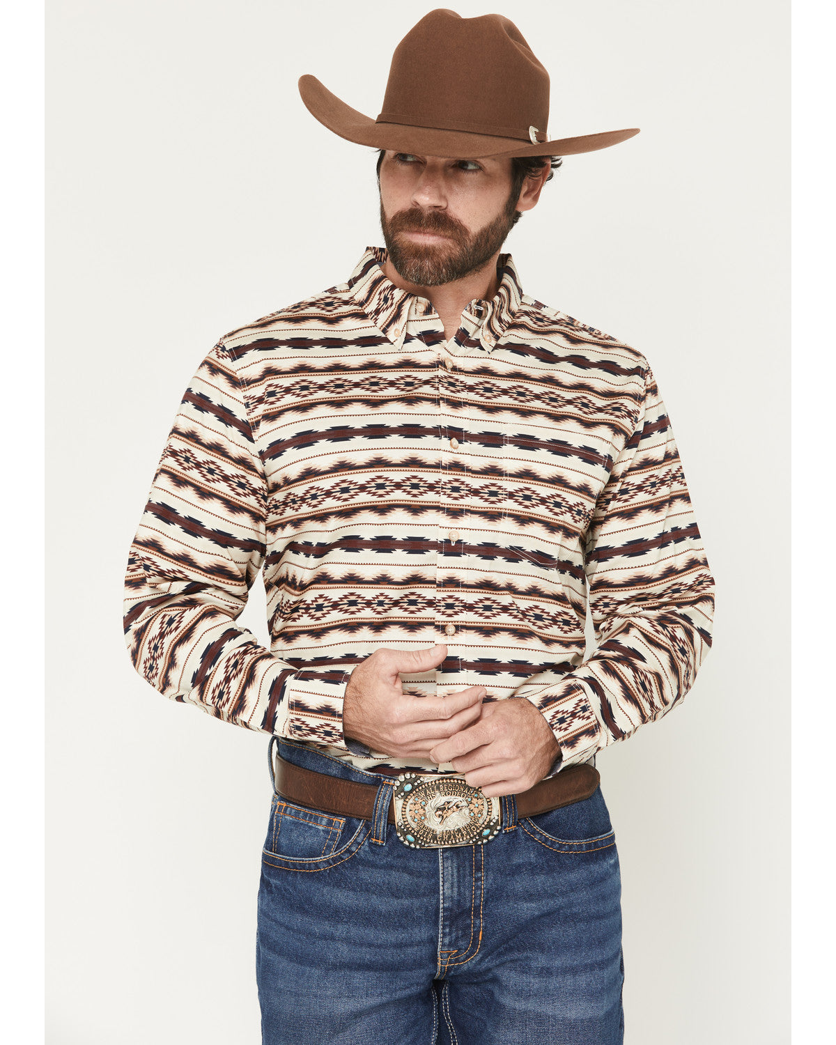 Cody James Men's Maverick Southwestern Print Long Sleeve Button-Down S