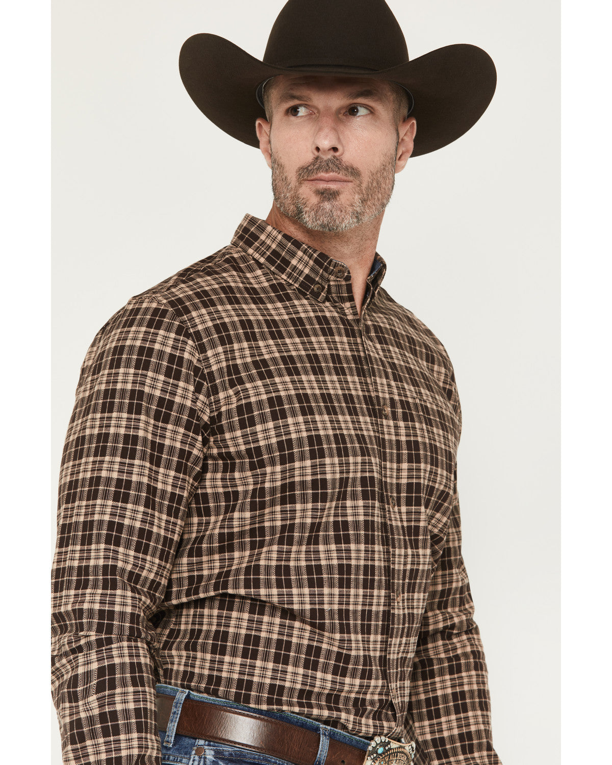 Cody James Men's Whiskey Ranch Plaid Print Long Sleeve Button-Down Str