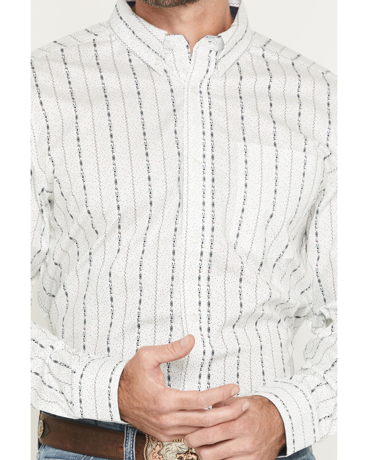 Cody James Men's Ranchers Legend Floral Stripe Print Long Sleeve Butto