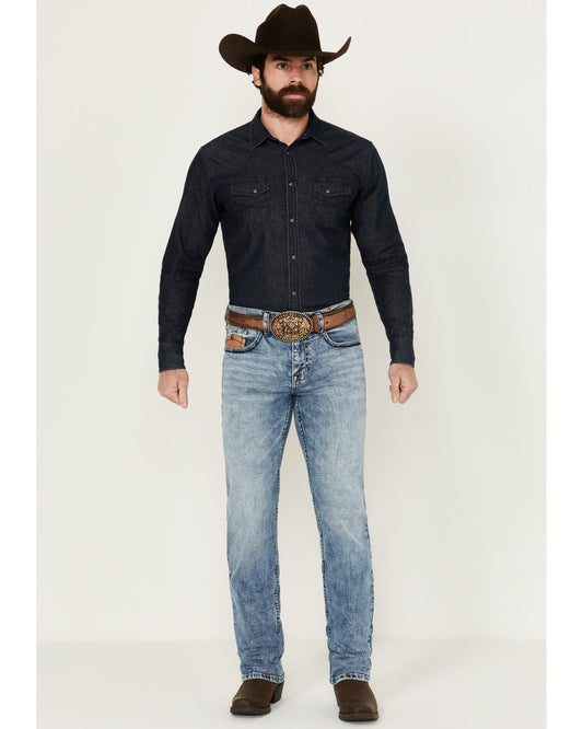 Cody James Men's Clover Leaf Wash Jackson Slim Straight Stretch Denim