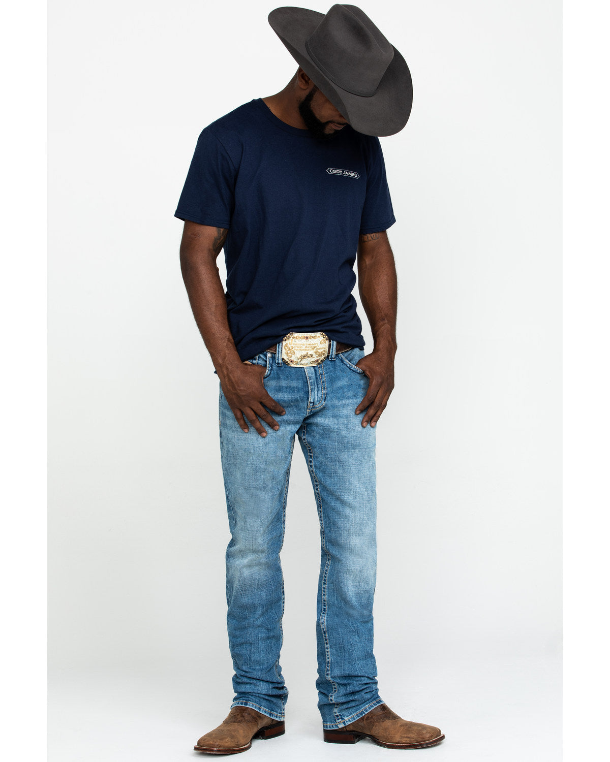Cody James Men's Clover Leaf Wash Jackson Slim Straight Stretch Denim