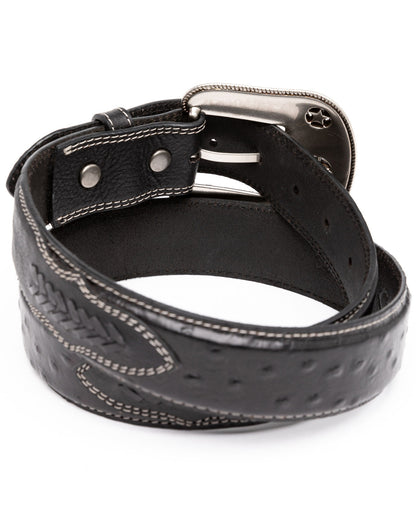 Cody James Men's Ostrich Print Embroidered Western Buckle Belt