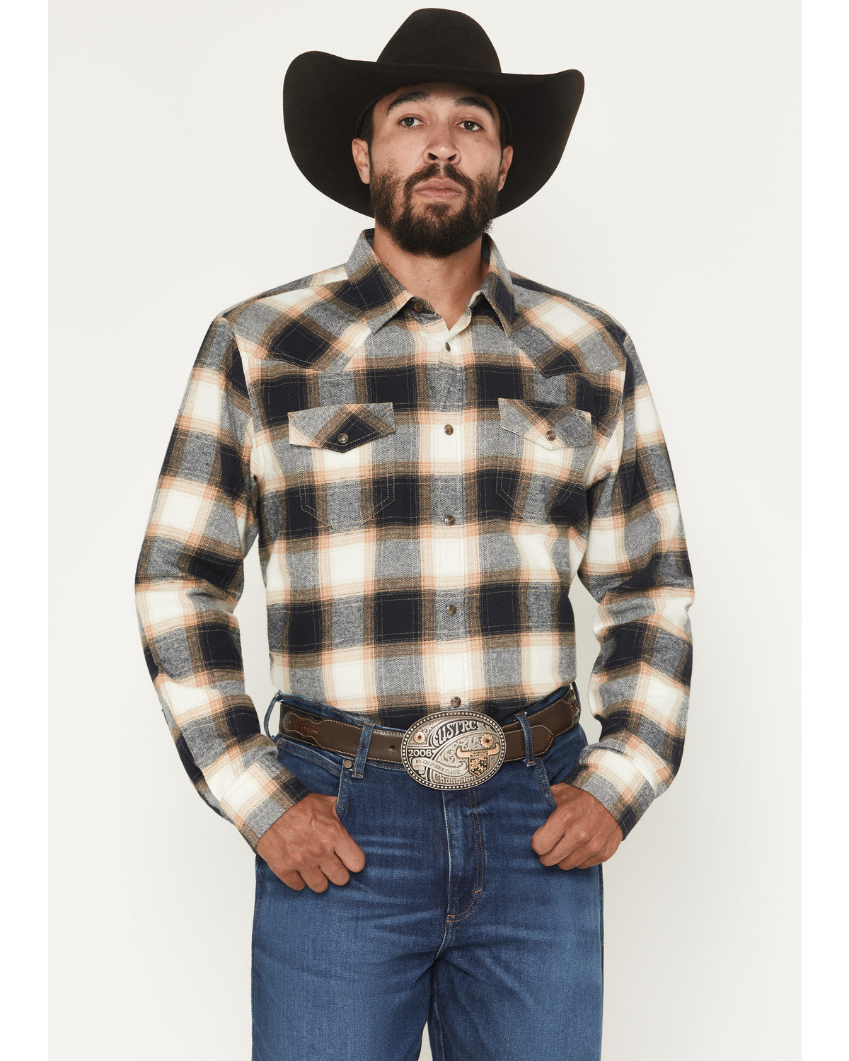 Cody James Men's Bull Rider Plaid Print Long Sleeve Snap Flannel Shirt
