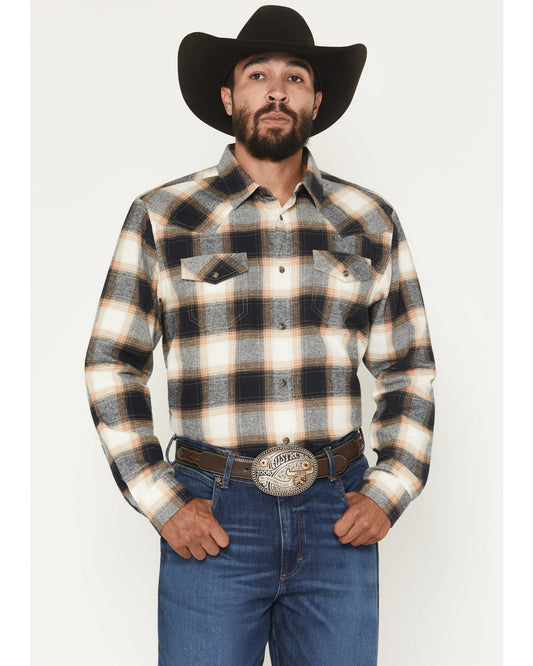 Cody James Men's Bull Rider Plaid Print Long Sleeve Snap Flannel Shirt