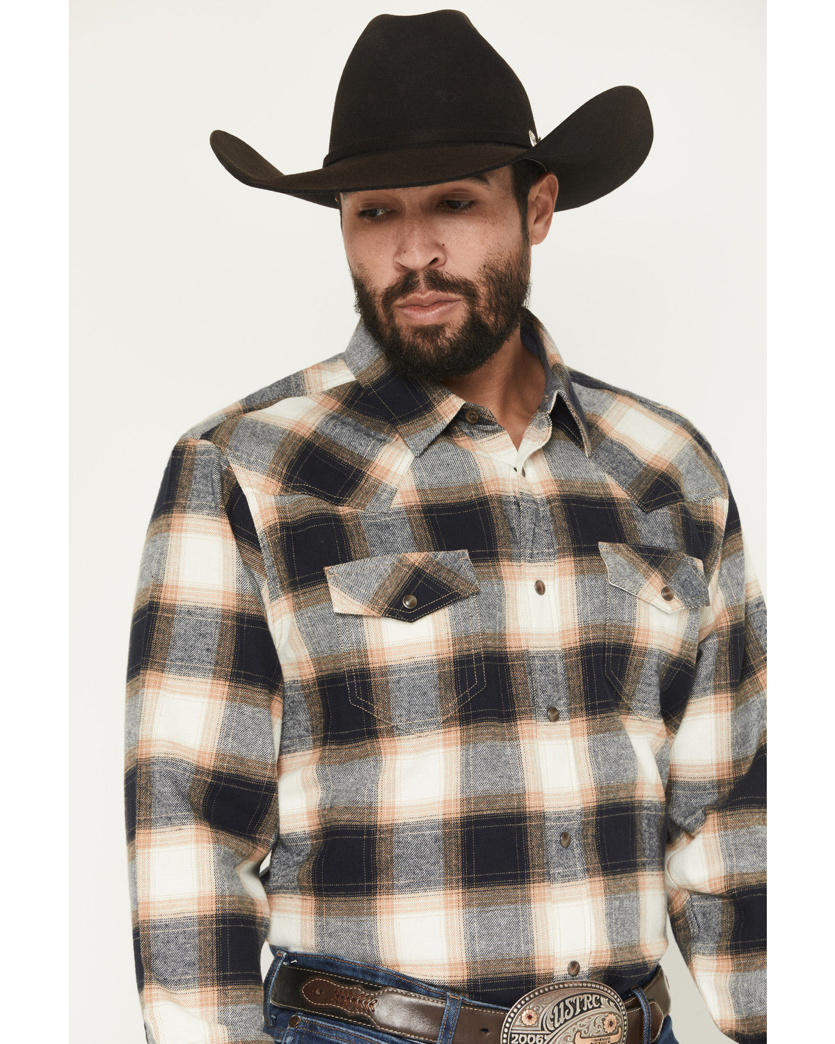 Cody James Men's Bull Rider Plaid Print Long Sleeve Snap Flannel Shirt
