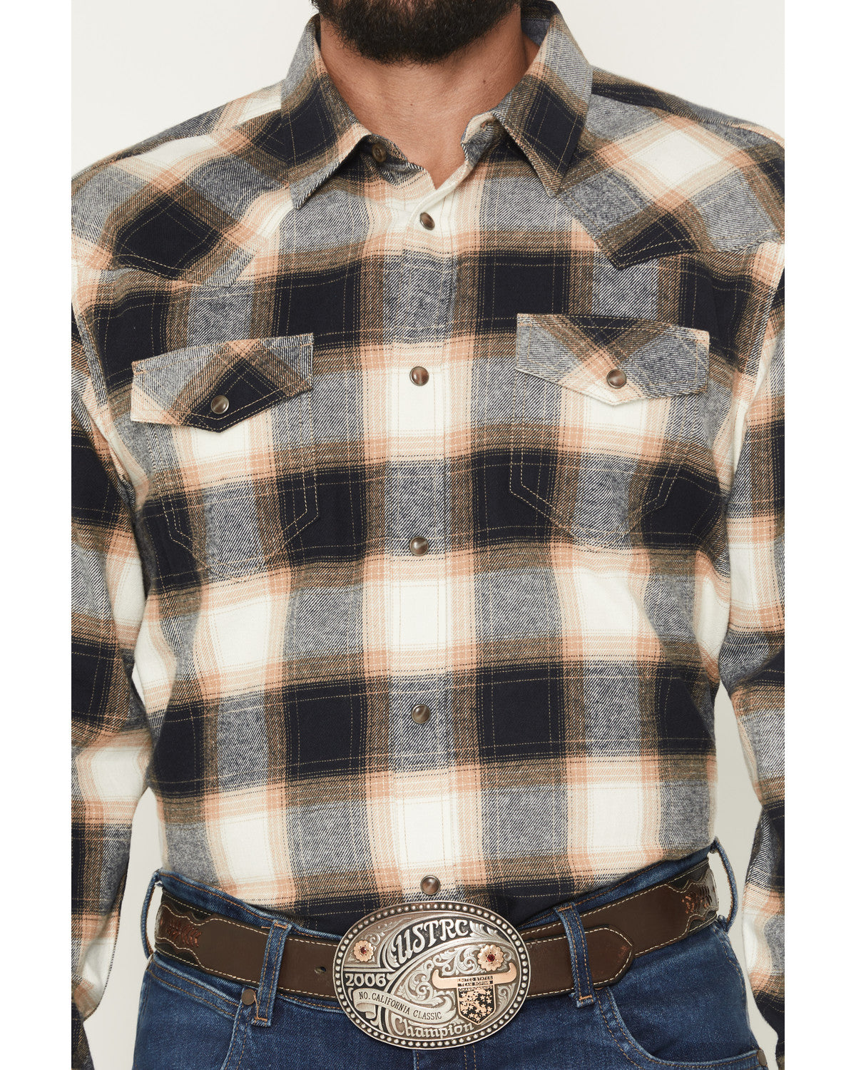 Cody James Men's Bull Rider Plaid Print Long Sleeve Snap Flannel Shirt