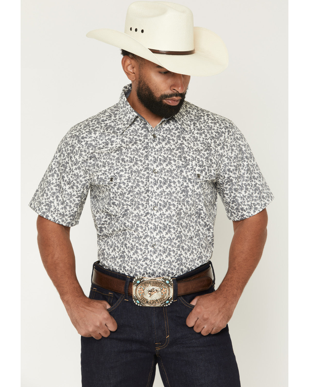 Cody James Men's Flynn Floral Print Short Sleeve Snap Western Shirt