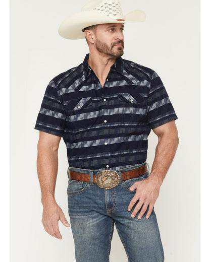 Cody James Men's Ikat Striped Short Sleeve Pearl Snap Western Shirt