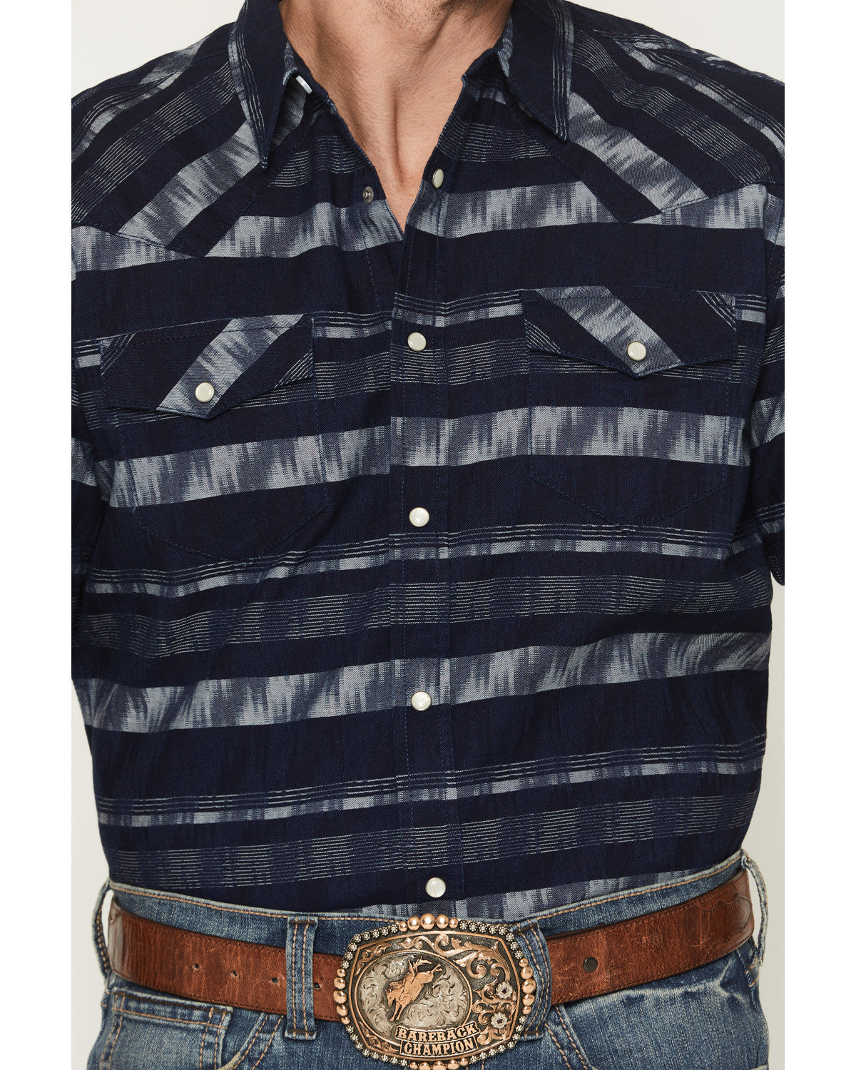Cody James Men's Ikat Striped Short Sleeve Pearl Snap Western Shirt
