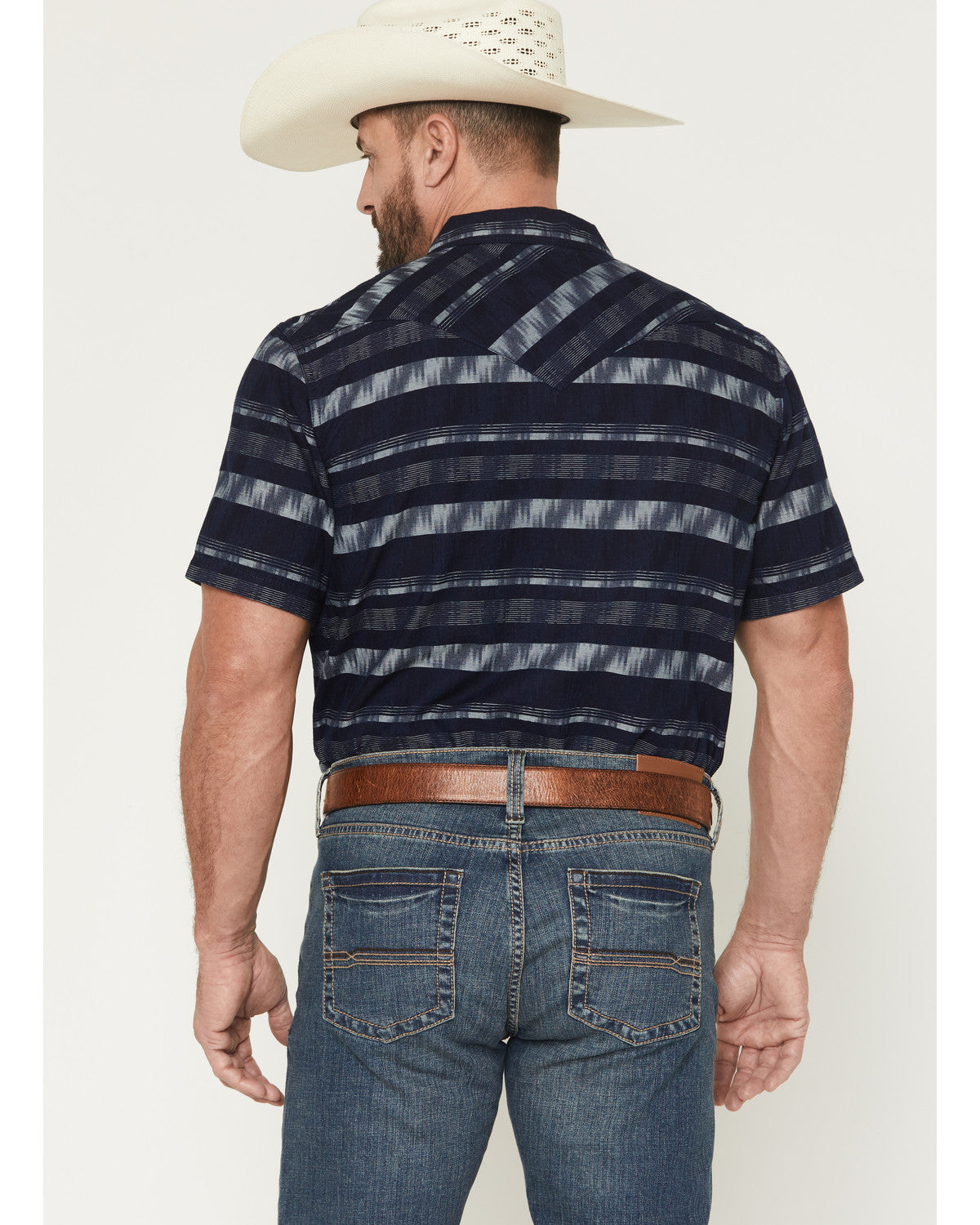 Cody James Men's Ikat Striped Short Sleeve Pearl Snap Western Shirt