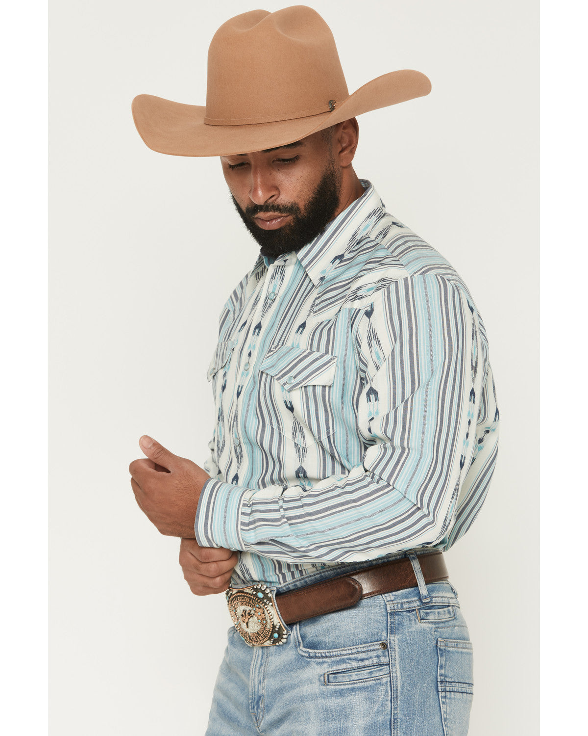 Cody James Men's Heath Southwestern Striped Long Sleeve Snap Stretch W