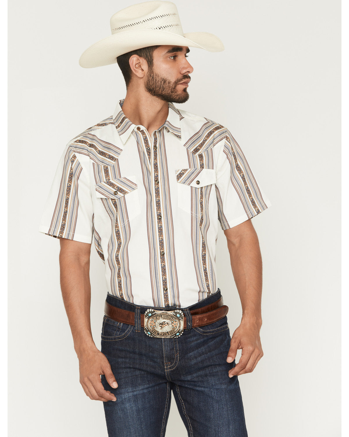 Cody James Men's Atticus Stripe Print Short Sleeve Snap Western Shirt