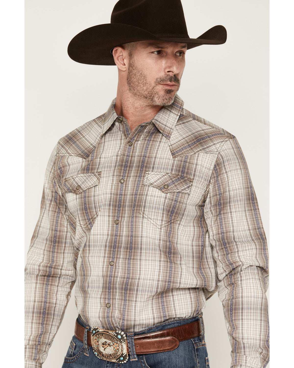 Cody James Men's Legend Dobby Plaid Print Long Sleeve Snap Western Shi