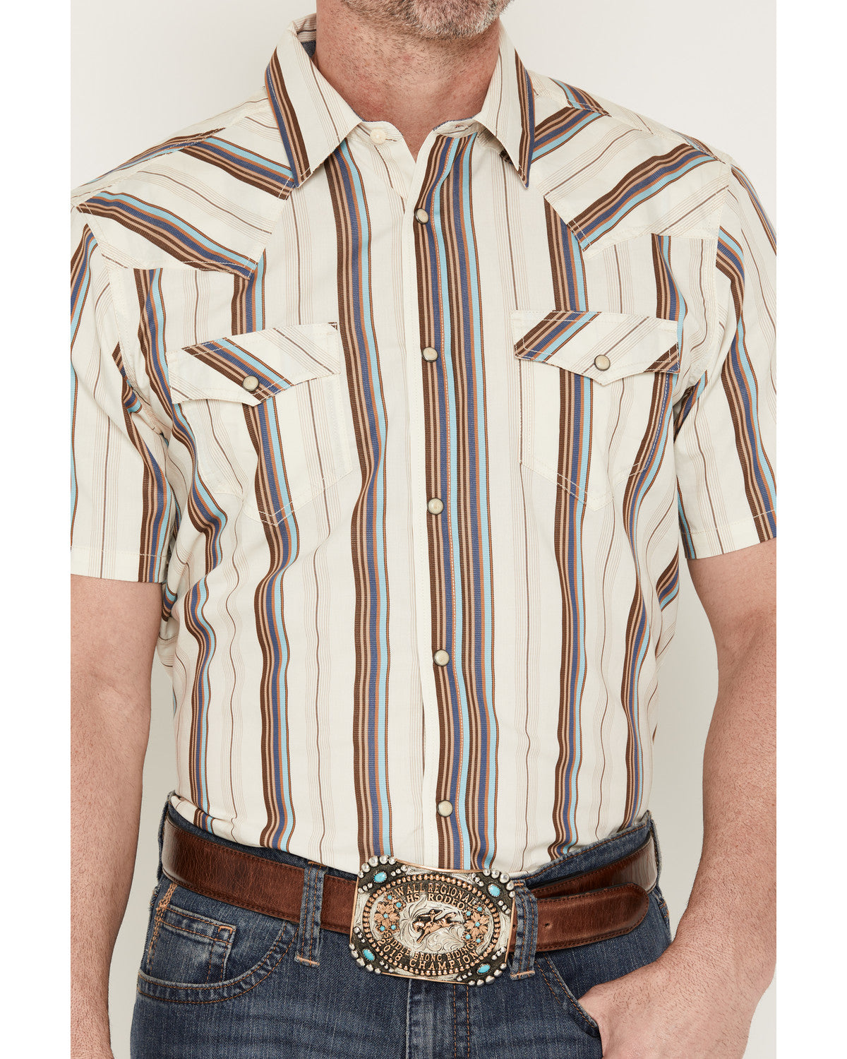 Cody James Men's Bootcutger Stripe Print Short Sleeve Snap Western Shi