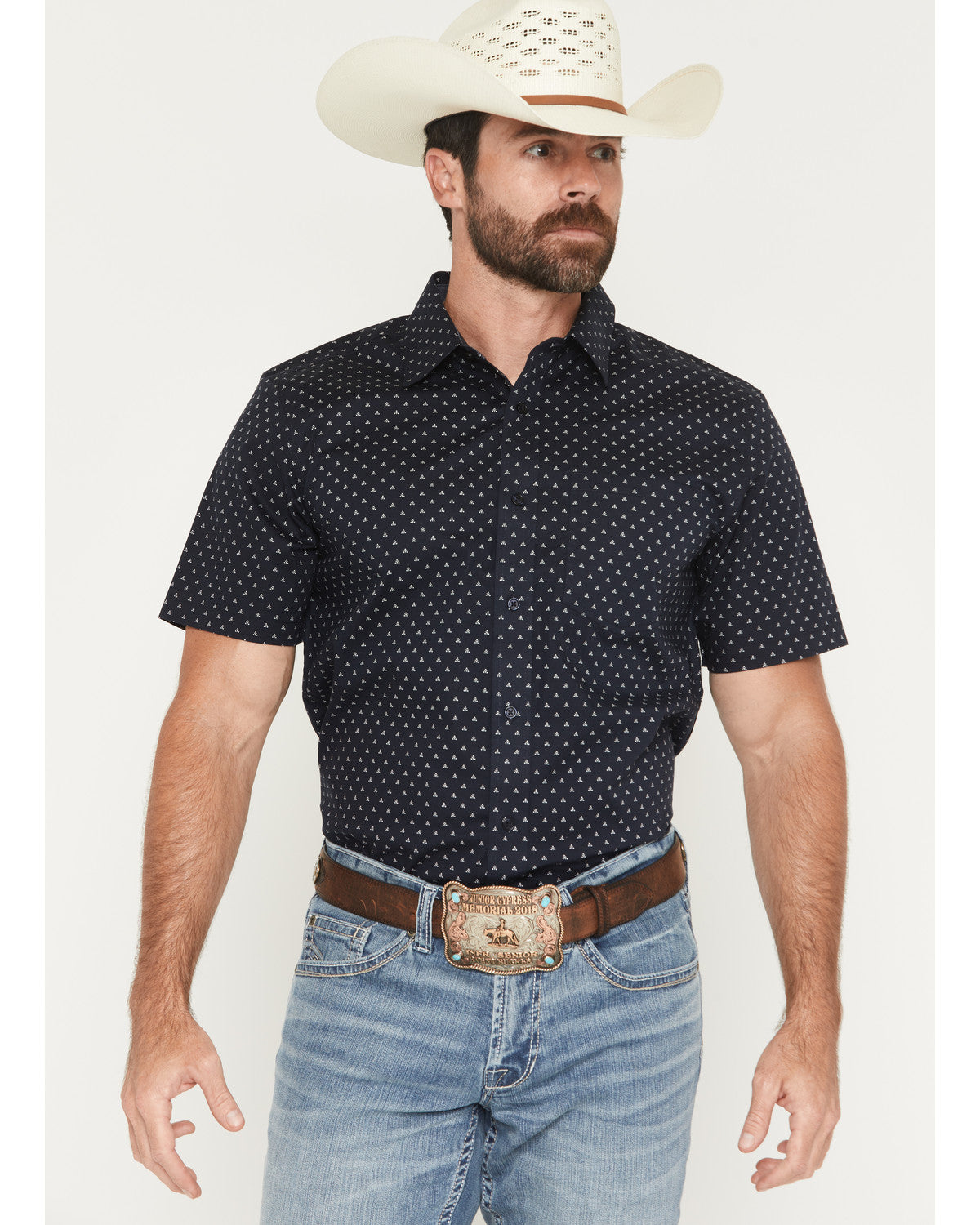 Cody James Men's Barrel Rider Geo Print Short Sleeve Button-Down Stret