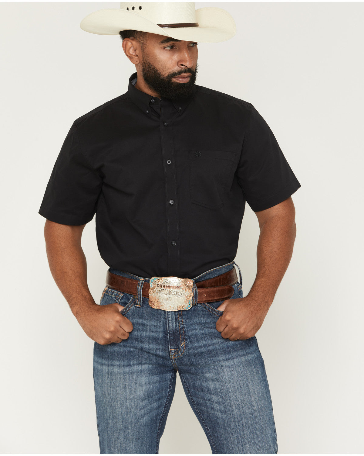 Cody James Men's Basic Solid Short Sleeve Button-Down Stretch Western