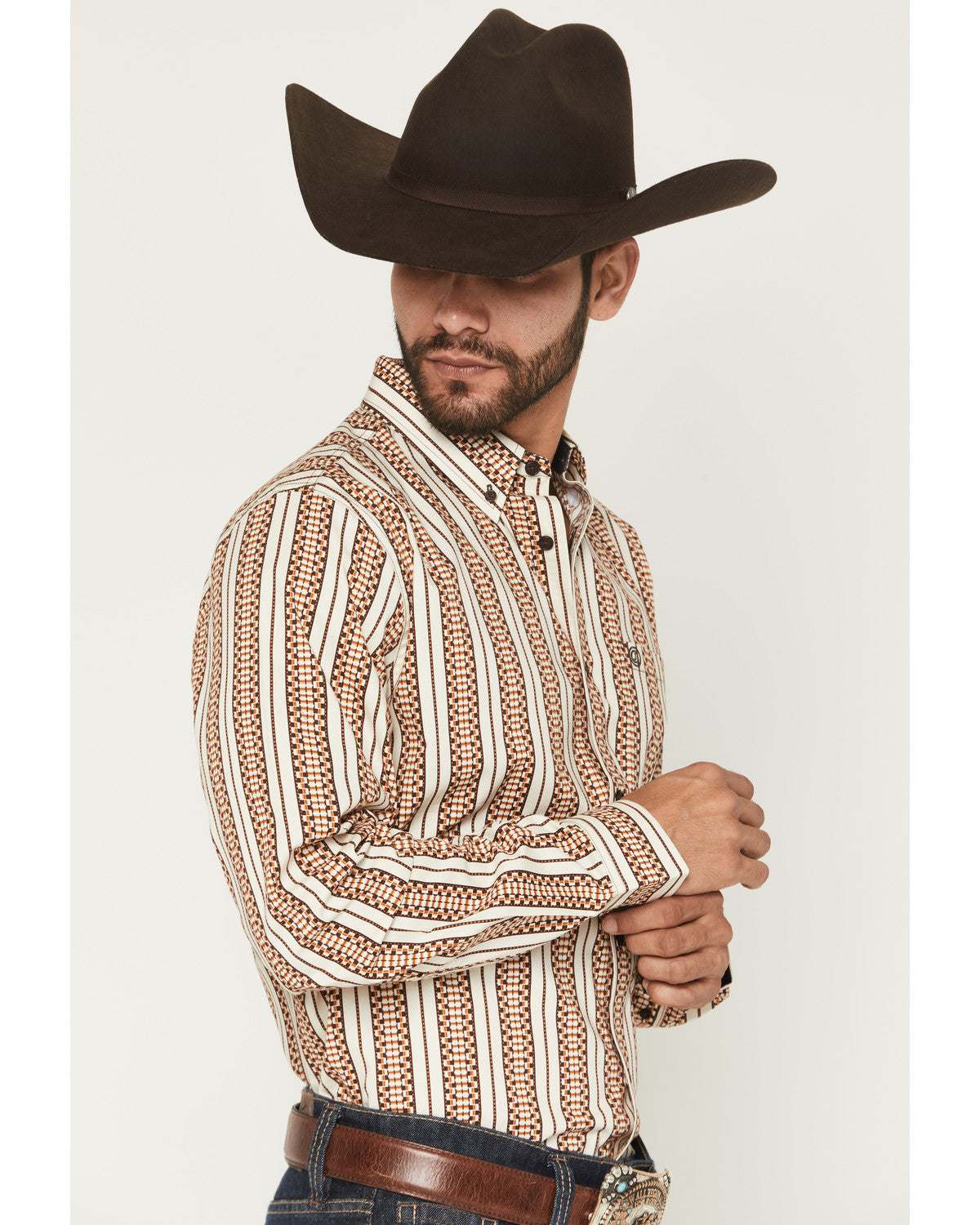 Cody James Men's Waylon Geo Stripe Print Long Sleeve Button-Down Stret