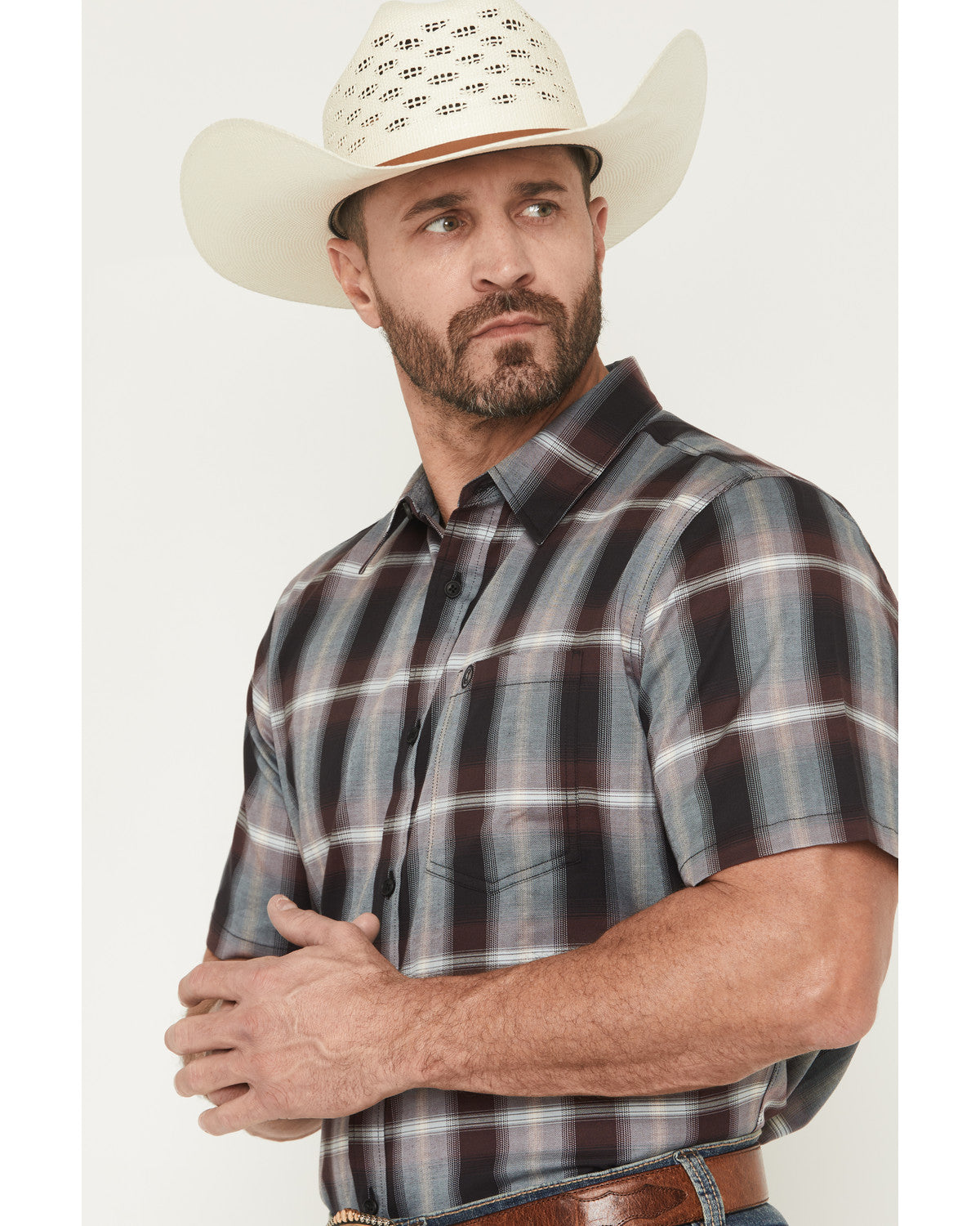 Cody James Men's Bowen Plaid Print Short Sleeve Button-Down Stretch We