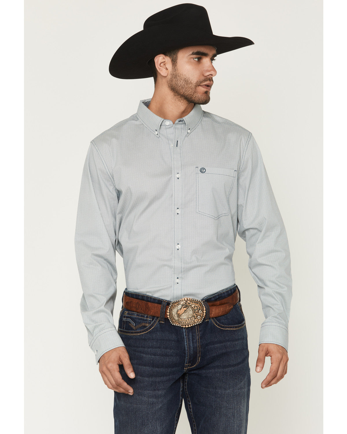 Cody James Men's Day Job Geo Print Long Sleeve Button-Down Stretch Wes