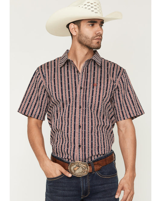 Cody James Men's Stripe Steerhead Short Sleeve Button-Down Stretch Wes