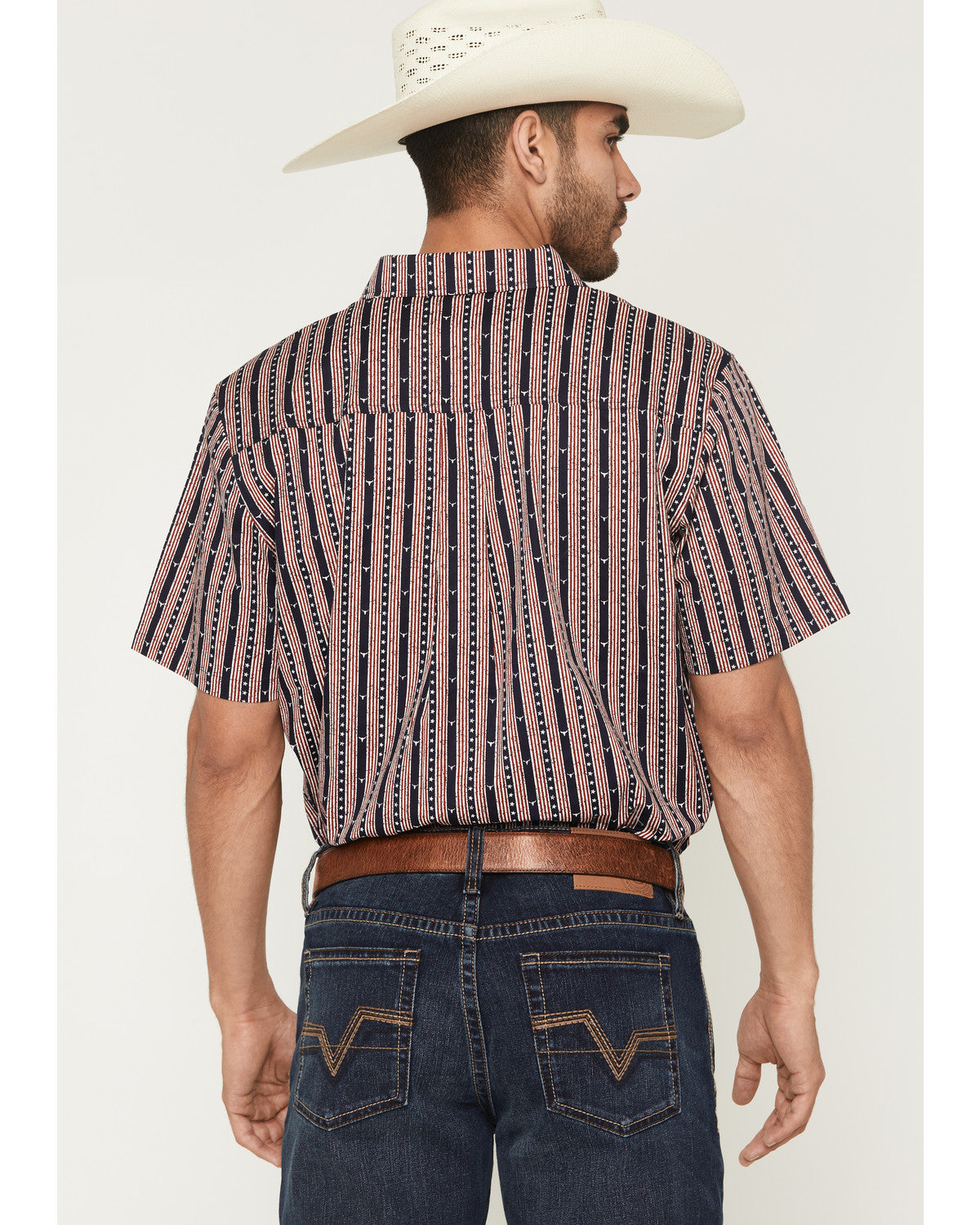 Cody James Men's Stripe Steerhead Short Sleeve Button-Down Stretch Wes