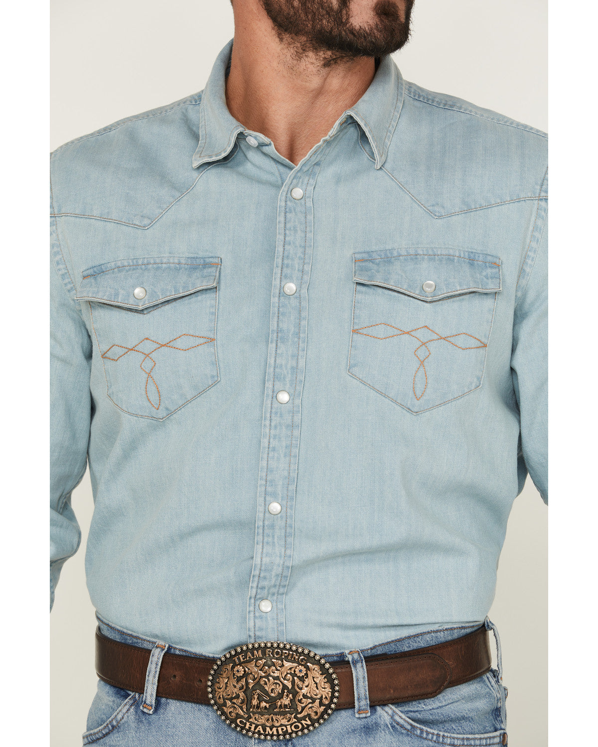 Cody James Men's Frosty Light Wash Long Sleeve Snap Denim Western Shir