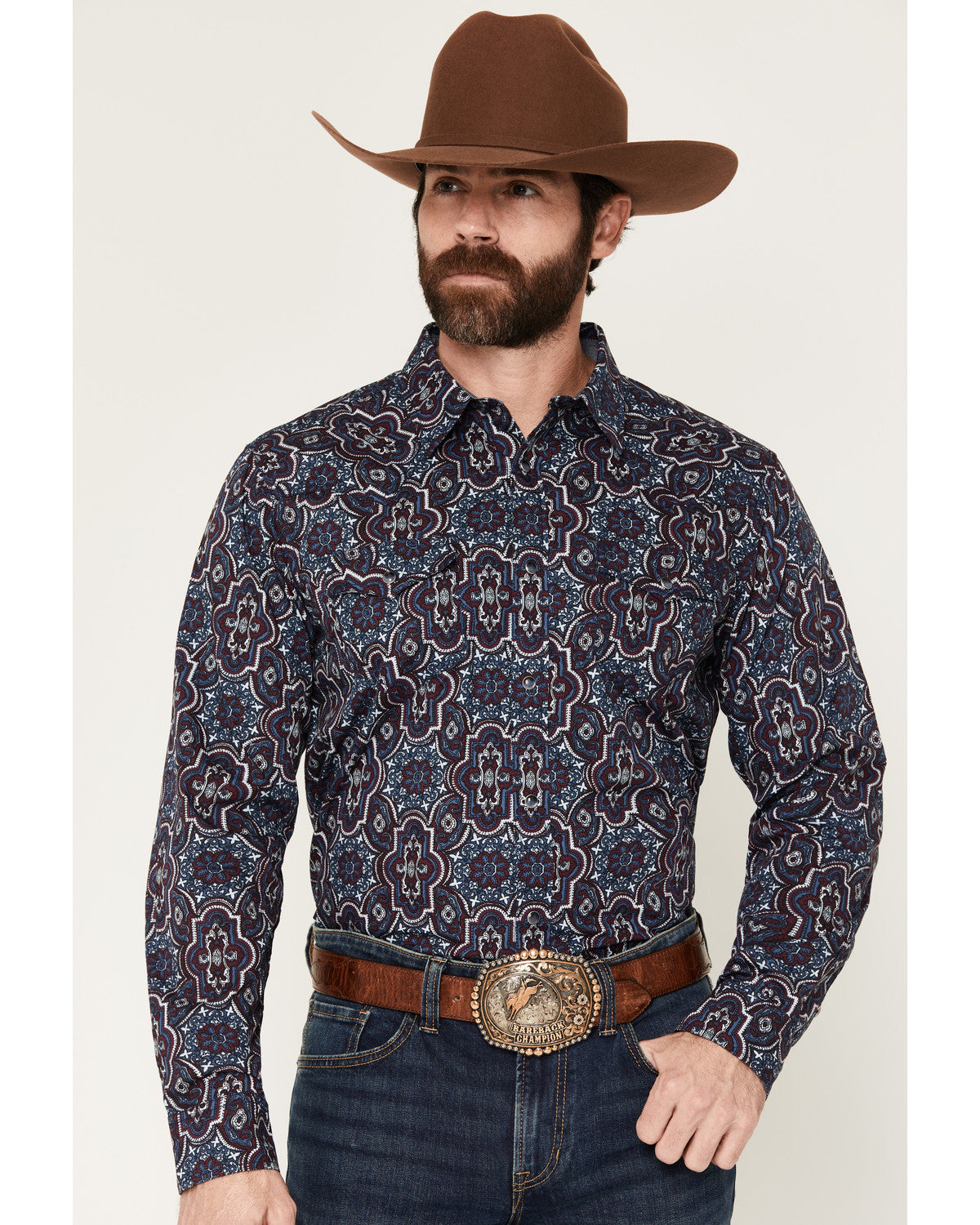 Cody James Men's Muddy Medallion Print Long Sleeve Snap Western Shirt