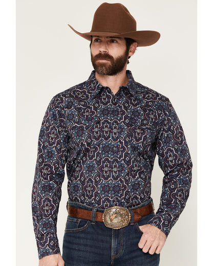 Cody James Men's Muddy Medallion Print Long Sleeve Snap Western Shirt