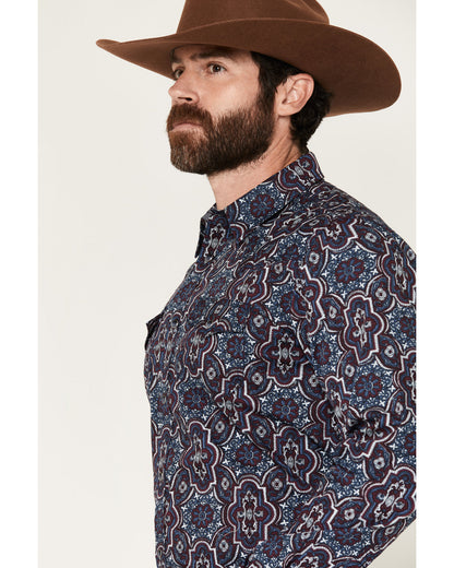 Cody James Men's Muddy Medallion Print Long Sleeve Snap Western Shirt