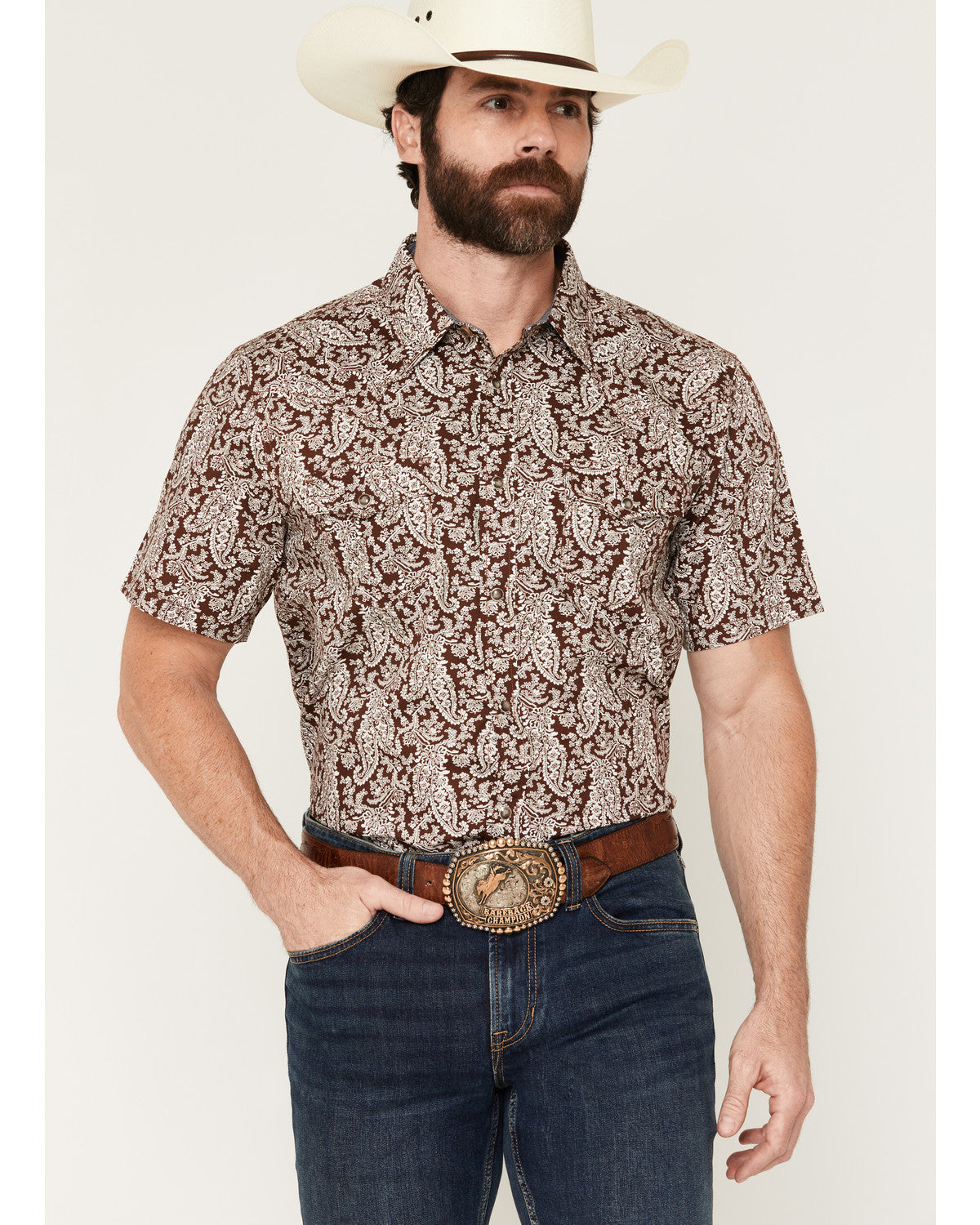 Cody James Men's Rusted Gate Paisley Print Short Sleeve Snap Western S